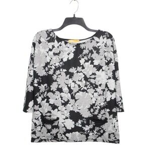 Contro Corrente Top One Size M L Black Gray 3/4 Sleeve Floral w Pockets Casual